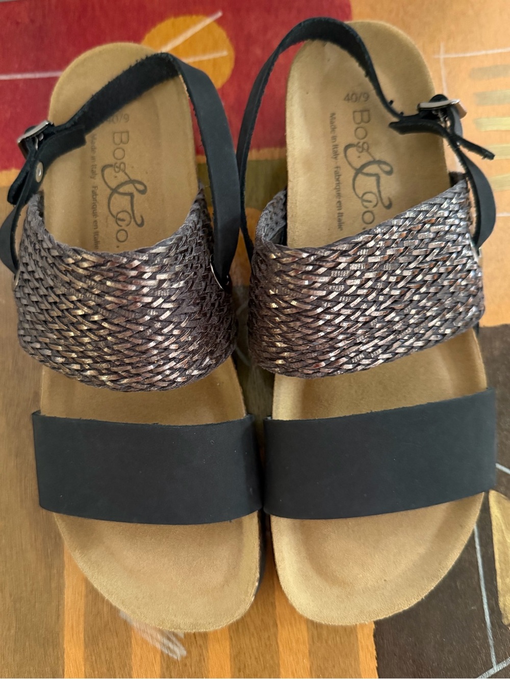 EUC Bos. & Co. Cork Wedge Leather Sandals. Women's Size: 9 (EU 40). - Picture 2 of 11